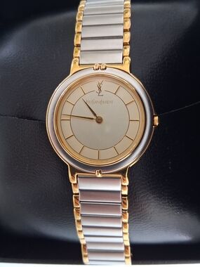 Yves Saint Laurent Two-Tone Gold & Silver Slim Wristwatch